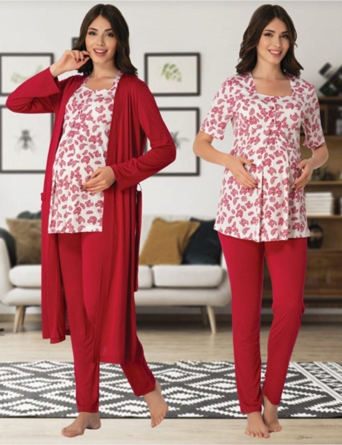 Effort Puerpera Effort Kadın Lacivert Lohusa Hamile Sabahlıklı Pijama Takımı 8014