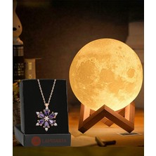 Lapidaria 3D Ahşap Standlı Ay Gece Lambası Lotus Kolye Küre LED Başucu Lambası