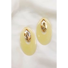 Petek Aksesuar Modern Akrilik Taşlı Oval Küpe