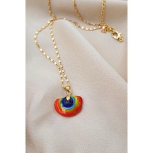 Petek Aksesuar Gökkuşağı El Yapımı Murano Cam Zincir Kolye Turuncu