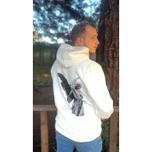 Maonna Online Sırt Melek Baskılı Ünisex Kapşonlu Sweatshirt Şardonlu