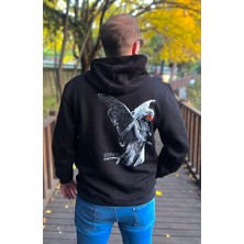 Maonna Online Sırt Melek Baskılı Ünisex Kapşonlu Sweatshirt Şardonlu