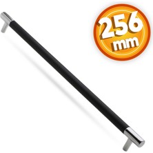 Hitit Çekmece Mutfak Dolap Kapak Kulpu Kulbu 256 mm Mat Siyah Krom Metal Kulp