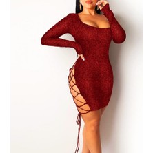 Rosy Leopar Sırttan Veyandan Capraz Bağlamalı Elbise