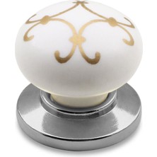 Eymen Düğme Çekmece Dolap Kapak Kulpu Kulbu Beyaz Krom Desenli Polimer Kulp