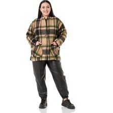 Disentis Modest Büyük Beden Şal Yaka Torba Cepli Tek Düğmeli Astarsız Vizon Ceket