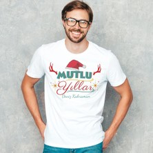 Yılbaşı Tişörtü, Noel Tişörtü Hediyesi, Kişiye Özel Isim Yazdırılabilir Mutlu Yıllar Yılbaşı Kostümü, 3 Boyutlu Yılbaşı Şapkalı Tişört