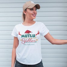 Yılbaşı Tişörtü, Noel Tişörtü Hediyesi, Kişiye Özel Isim Yazdırılabilir Mutlu Yıllar Yılbaşı Kostümü, 3 Boyutlu Yılbaşı Şapkalı Tişört