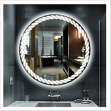 Dnr-Mirror50 Cm Beyaz Ledli Tasarım Kumlamalı Banyo Aynası Makyaj Aynası Işıklı Ayna