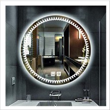 Dnr-Mirror55 Cm Beyaz Ledli Tasarım Kumlamalı Dokunmatik Tuşlu Buğu Önleyicili Banyo Aynası Makyaj Aynası