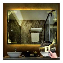 Dnr-Mirror70x90 Cm Günışığı Ledli Tasarım Kumlamalı Dokunmatik Tuşlu Banyo Aynası Makyaj Aynası Işıklı Ayna