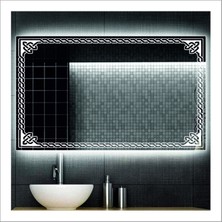 Dnr-Mirror80x120 Cm Beyaz Ledli Tasarım Kumlamalı Banyo Aynası Makyaj Aynası Işıklı Ayna