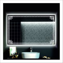 Dnr-Mirror80x120 Cm Beyaz Ledli Tasarım Kumlamalı Banyo Aynası Makyaj Aynası Işıklı Ayna