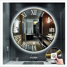 Dnr-Mirror55 Cm Beyaz Ledli Tasarım Kumlamalı Dokunmatik Tuşlu Banyo Aynası Makyaj Aynası Işıklı Ayna