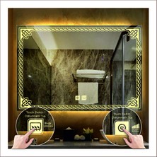 Dnr-Mirror70x90 Cm Günışığı Ledli Tasarım Kumlamalı Dokunmatik Tuşlu Buğu Önleyicili Banyo Aynası
