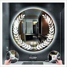 Dnr-Mirror90 Cm Beyaz Ledli Tasarım Kumlamalı Dokunmatik Tuşlu Buğu Önleyicili Banyo Aynası Makyaj Aynası
