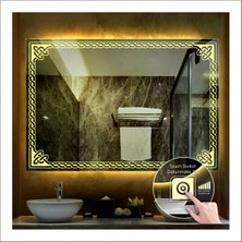 Dnr-Mirror65x90 Cm Günışığı Ledli Tasarım Kumlamalı Dokunmatik Tuşlu Banyo Aynası Makyaj Aynası Işıklı Ayna