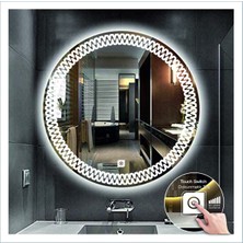 Dnr-Mirror55 Cm Beyaz Ledli Tasarım Kumlamalı Dokunmatik Tuşlu Banyo Aynası Makyaj Aynası Işıklı Ayna