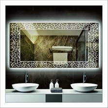 Dnr-Mirror80x120 Cm Beyaz Ledli Tasarım Kumlamalı Banyo Aynası Makyaj Aynası Işıklı Ayna