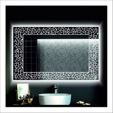 Dnr-Mirror80x120 Cm Beyaz Ledli Tasarım Kumlamalı Banyo Aynası Makyaj Aynası Işıklı Ayna