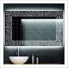 Dnr-Mirror80x120 Cm Beyaz Ledli Tasarım Kumlamalı Banyo Aynası Makyaj Aynası Işıklı Ayna