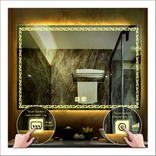 Dnr-Mirror80x100 Cm Günışığı Ledli Tasarım Kumlamalı Dokunmatik Tuşlu Buğu Önleyicili Banyo Aynası
