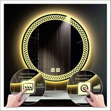 Dnr-Mirror60 Cm Günışığı Ledli Tasarım Kumlamalı Dokunmatik Tuşlu Buğu Önleyicili Banyo Aynası Makyaj Aynası