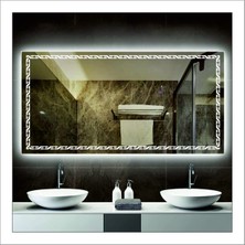 Dnr-Mirror70x100 Cm Beyaz Ledli Tasarım Kumlamalı Banyo Aynası Makyaj Aynası Işıklı Ayna