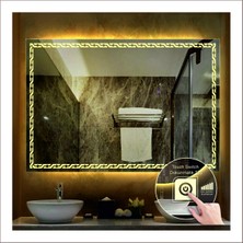 Dnr-Mirror70x100 Cm Günışığı Ledli Tasarım Kumlamalı Dokunmatik Tuşlu Banyo Aynası Makyaj Aynası Işıklı Ayna