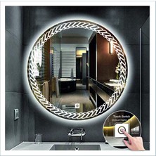 Dnr-Mirror55 Cm Beyaz Ledli Tasarım Kumlamalı Dokunmatik Tuşlu Banyo Aynası Makyaj Aynası Işıklı Ayna
