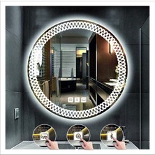 Dnr-Mirror90 Cm Beyaz Ledli Tasarım Kumlamalı Dokunmatik Bluetoothlu Buğu Önleyicili Banyo Aynası Makyaj Ayna