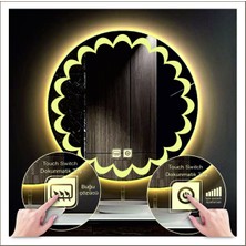 Dnr-Mirror90 Cm Günışığı Ledli Tasarım Kumlamalı Dokunmatik Tuşlu Buğu Önleyicili Banyo Aynası Makyaj Aynası