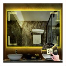 Dnr-Mirror70x90 Cm Günışığı Ledli Tasarım Kumlamalı Dokunmatik Tuşlu Banyo Aynası Makyaj Aynası Işıklı Ayna