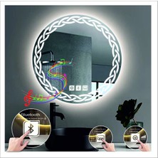 Dnr-Mirror60 Cm Beyaz Ledli Tasarım Kumlamalı Dokunmatik Bluetoothlu Buğu Önleyicili Banyo Aynası Makyaj Ayna
