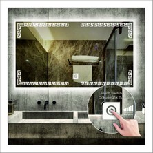 Dnr-Mirror70x90 Cm Beyaz Ledli Tasarım Kumlamalı Dokunmatik Tuşlu Banyo Aynası Makyaj Aynası Işıklı Ayna