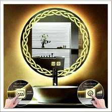 Dnr-Mirror50 Cm Günışığı Ledli Tasarım Kumlamalı Dokunmatik Tuşlu Buğu Önleyicili Banyo Aynası Makyaj Aynası