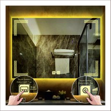 Dnr-Mirror70x100 Cm Günışığı Ledli Tasarım Kumlamalı Dokunmatik Tuşlu Buğu Önleyicili Banyo Aynası