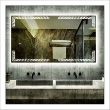 Dnr-Mirror65x90 Cm Beyaz Ledli Tasarım Kumlamalı Banyo Aynası Makyaj Aynası Işıklı Ayna