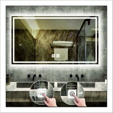 Dnr-Mirror70x100 Cm Beyaz Ledli Tasarım Kumlamalı Dokunmatik Tuşlu Buğu Önleyicili Banyo Aynası Makyaj Aynası
