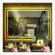 Dnr-Mirror80x100 Cm Günışığı Ledli Tasarım Kumlamalı Dokunmatik Bluetoothlu Buğu Önleyicili Banyo Aynası
