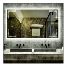 Dnr-Mirror80x120 Cm Beyaz Ledli Tasarım Kumlamalı Banyo Aynası Makyaj Aynası Işıklı Ayna
