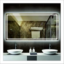 Dnr-Mirror80x100 Cm Günışığı Ledli Tasarım Kumlamalı Banyo Aynası Makyaj Aynası Işıklı Ayna