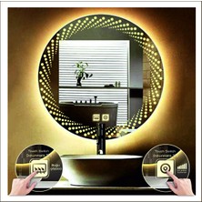 Dnr-MirrorDnr-Mirror 80 cm Günışığı Ledli Tasarım Kumlamalı Dokunmatik Tuşlu Buğu Önleyicili Banyo Aynası Makyaj Aynası