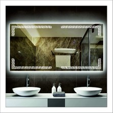 Dnr-Mirror80x120 Cm Günışığı Ledli Tasarım Kumlamalı Banyo Aynası Makyaj Aynası Işıklı Ayna