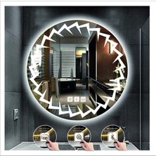 Dnr-Mirror50 Cm Beyaz Ledli Tasarım Kumlamalı Dokunmatik Bluetoothlu Buğu Önleyicili Banyo Aynası Makyaj Ayna