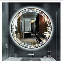 Dnr-Mirror55 Cm Beyaz Ledli Tasarım Kumlamalı Banyo Aynası Makyaj Aynası Işıklı Ayna