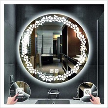 Dnr-MirrorDnr-Mirror 80 cm Beyaz Ledli Tasarım Kumlamalı Dokunmatik Tuşlu Buğu Önleyicili Banyo Aynası Makyaj Aynası