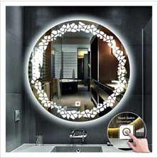 Dnr-Mirror50 Cm Beyaz Ledli Tasarım Kumlamalı Dokunmatik Tuşlu Banyo Aynası Makyaj Aynası Işıklı Ayna