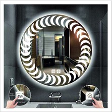 Dnr-MirrorDnr-Mirror 80 cm Beyaz Ledli Tasarım Kumlamalı Dokunmatik Tuşlu Buğu Önleyicili Banyo Aynası Makyaj Aynası