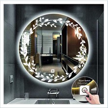 Dnr-MirrorDnr-Mirror 80 cm Beyaz Ledli Tasarım Kumlamalı Dokunmatik Tuşlu Banyo Aynası Makyaj Aynası Işıklı Ayna